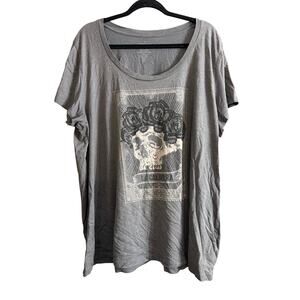 Torrid Women's Plus Size Skull & Roses La Calavera T-Shirt Gray Size 4 4X